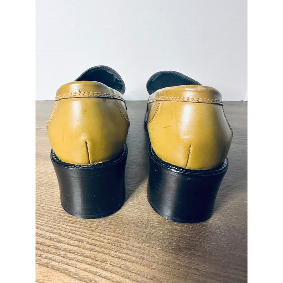 VINTAGE A Line Anne Klein Yellow Leather Loafer Block Heels Made in Italy US 8.5 - Picture 4 of 8